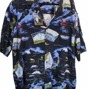 David Carey Originals Alaska Map Print Button Down Shirt 3XL Short Sleeve